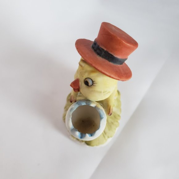 Ceramic Hand Painted Figurine Duck Orange Top Hat Egg 2" x 2" Korea Sticker - Picture 5 of 7